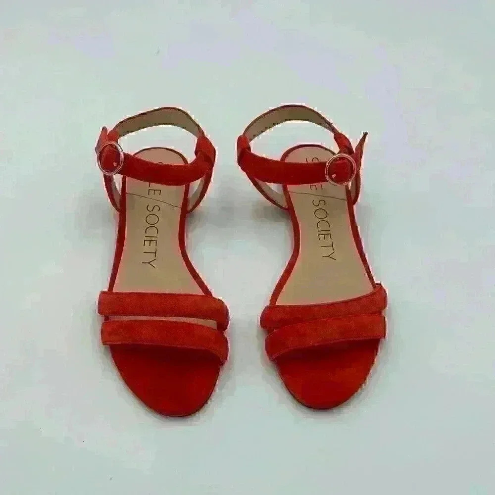 Like New Dark Orange Suede, Strappy, Adjustable Sandals, 6.5, Sole Society